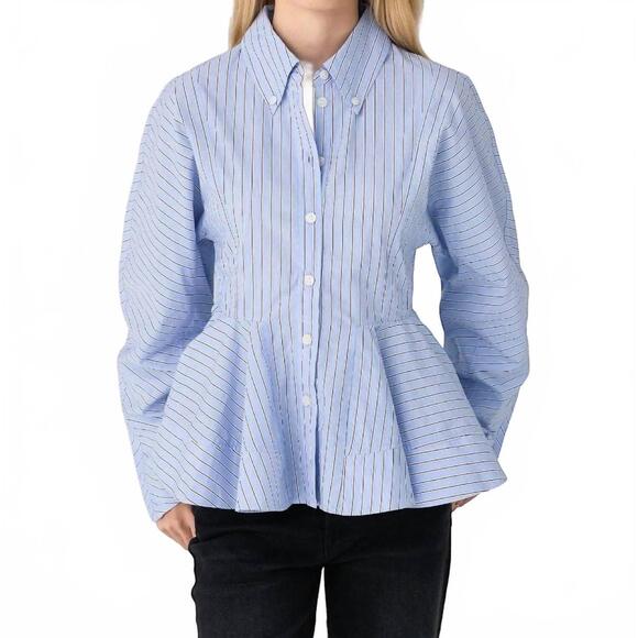 NEW GANNI stripe cotton peplum top in lavendar lustre